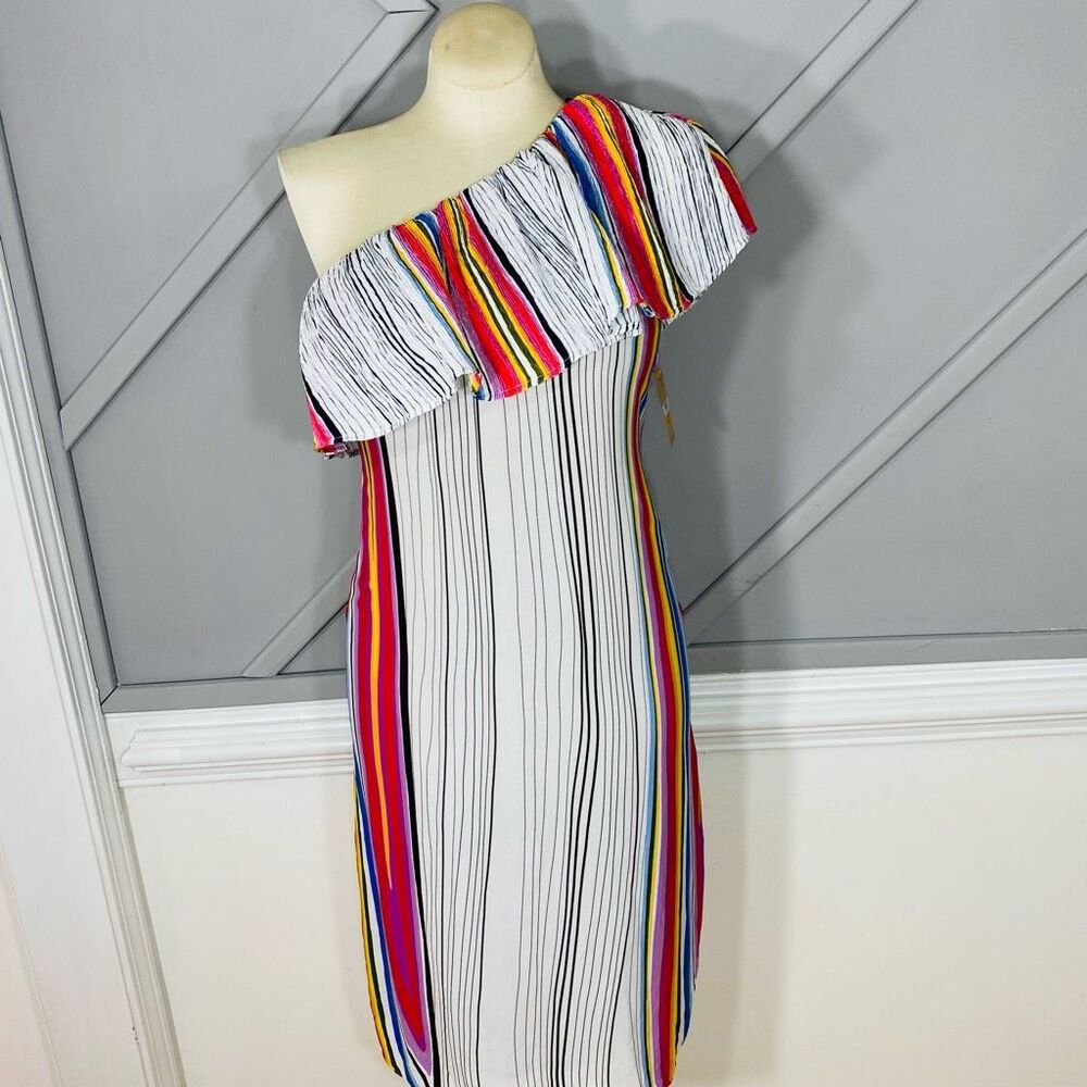 New Rachel Roy Womens Rainbow Striped One Shoulder Dress Women’s Size S - Picture 4 of 13